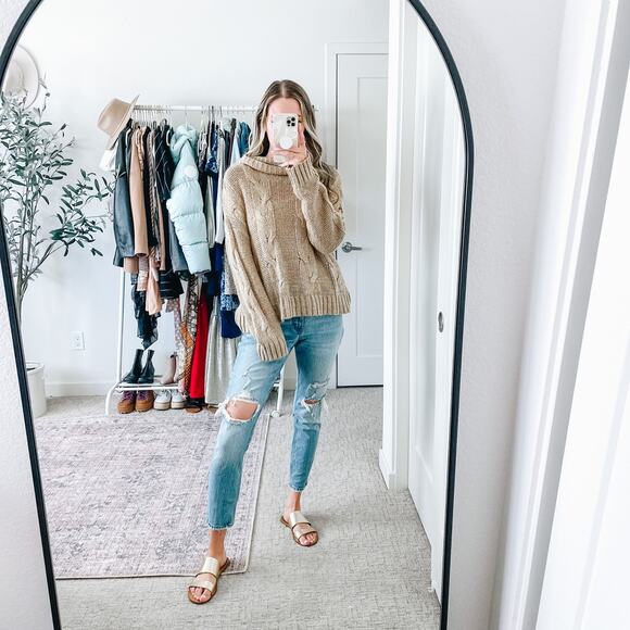 J.O.A Neutral Tan Mockneck Sweater - Picture 2 of 15